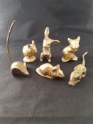 Small Brass Mice and Rabbit Figures