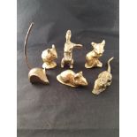 Small Brass Mice and Rabbit Figures