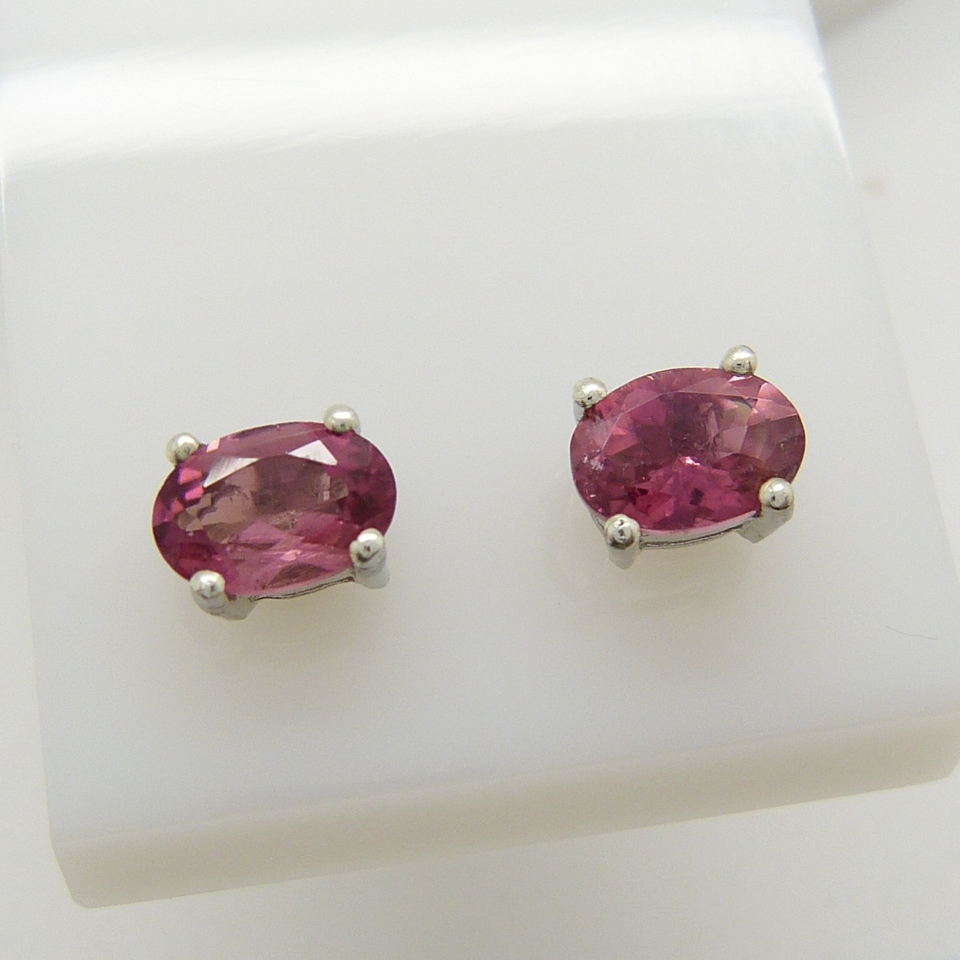 A pair of silver ear studs set with pink tourmalines, 1.30 carats (approx) - Image 2 of 5