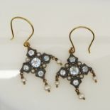 Drop earrings set with blue topaz, pearls and seed pearls in an Edwardian style, with stylish box