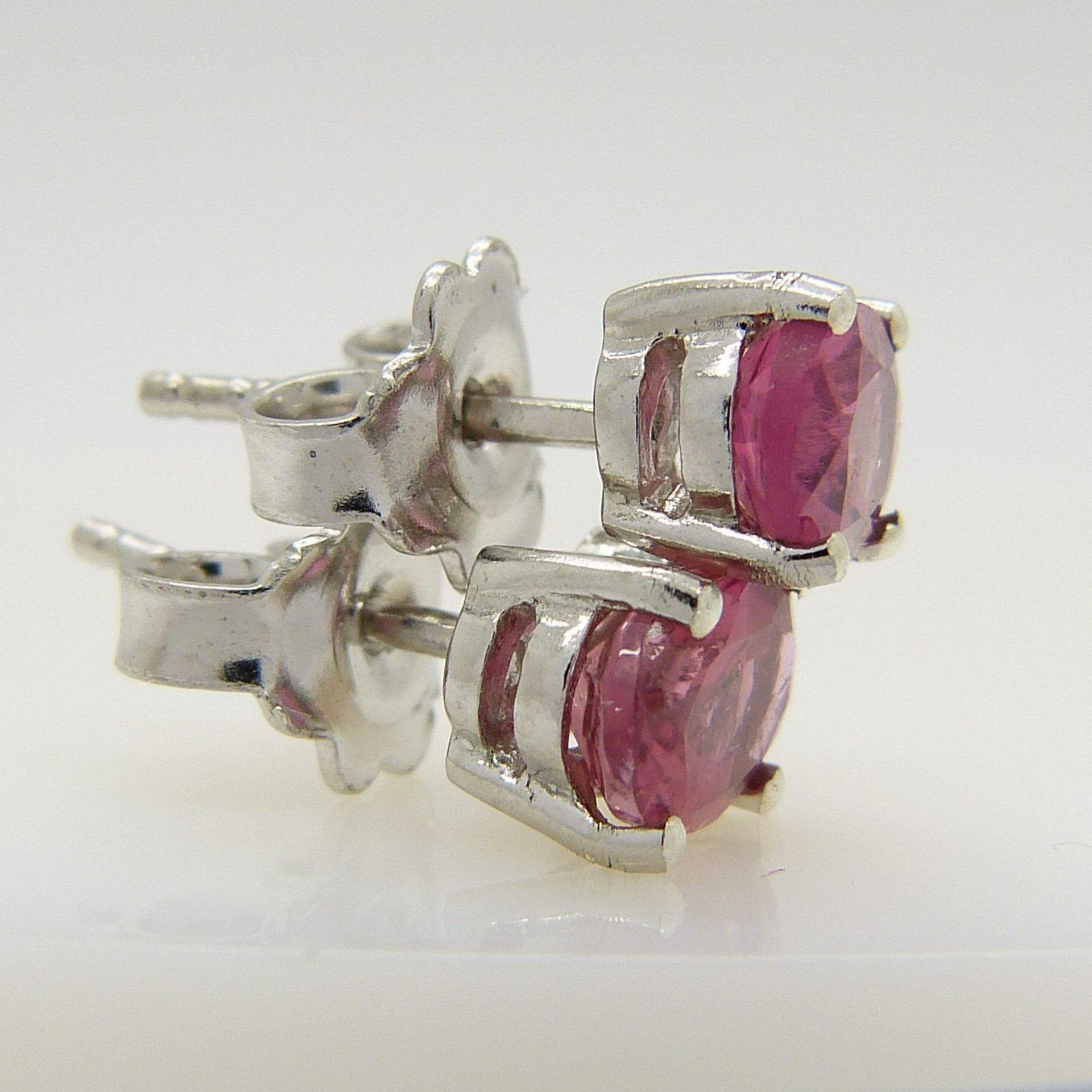 A pair of silver ear studs set with pink tourmalines, 1.30 carats (approx) - Image 4 of 5