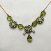 Vintage-style peridot, seed pearl and diamond necklace, boxed