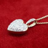 9ct (375) Yellow Gold & Diamond Heart Pendant on a 16" Trace Chain Necklace