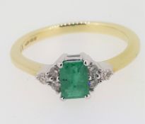 9ct (375) Yellow Gold Emerald Cut Emerald & Diamond Ring