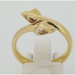 Handmade 18ct (750) Yellow Gold Double Head Snake Diamond Eye Ring