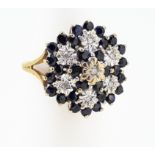 9ct (375) Yellow Gold Sapphire & Diamond Large Cluster Ring
