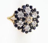 9ct (375) Yellow Gold Sapphire & Diamond Large Cluster Ring