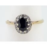 9ct (375) Yellow Gold Oval Sapphire and Diamond Cluster Ring