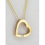 9ct (375) Yellow Gold Diamond Open Heart Pendant on 18" Curb Chain Necklace