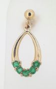 9ct (375) Yellow Gold Drop Stud Emerald Earrings