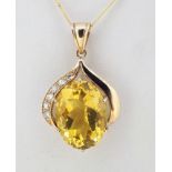 9ct (375) Yellow Gold Large Citrine and 0.25ct Diamond Pendant