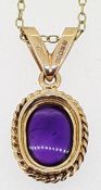 9ct Yellow Gold Oval Amethyst Pendant on 18" Belcher Chain