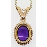 9ct Yellow Gold Oval Amethyst Pendant on 18" Belcher Chain