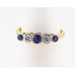 Vintage 18ct (750) Yellow Gold Sapphire & Diamond Five Stone Ring