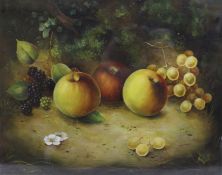 Fruit Still Life by M.E.Morris Oil on Board