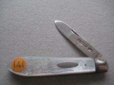 Edwardian Mother of Pearl Hafted Silver Bladed Folding Fruit Knife