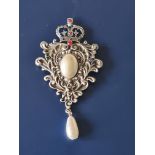 JJ Jonette Pewter and Pearl Brooch