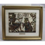 Egyptian Painted Papyrus Artwork Set in Gilt Frame