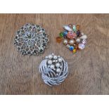 3 costume jewellery brooches