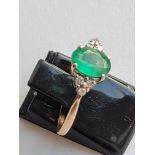 Vintage Emerald and Diamond Ring in 9 Carat Yellow Gold