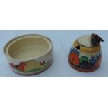 Clarice Cliff Honey Pot and Lid, together with another Clarice Cliff Pot