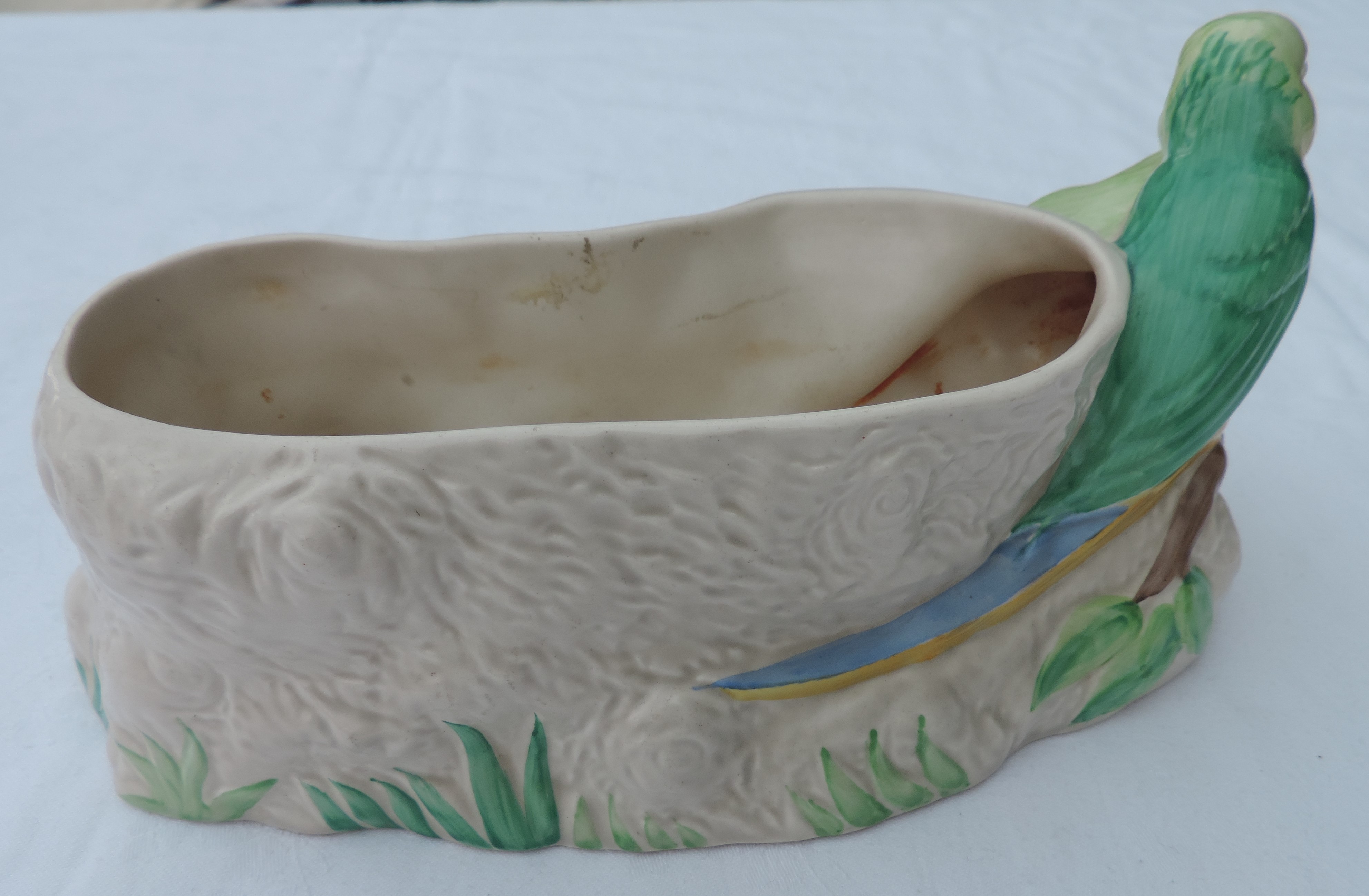 Clarice Cliff Budgerigar design Flower Bowl, with 3 other pots/dishes - Image 5 of 10