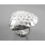 Hammered heard shaped silver ring