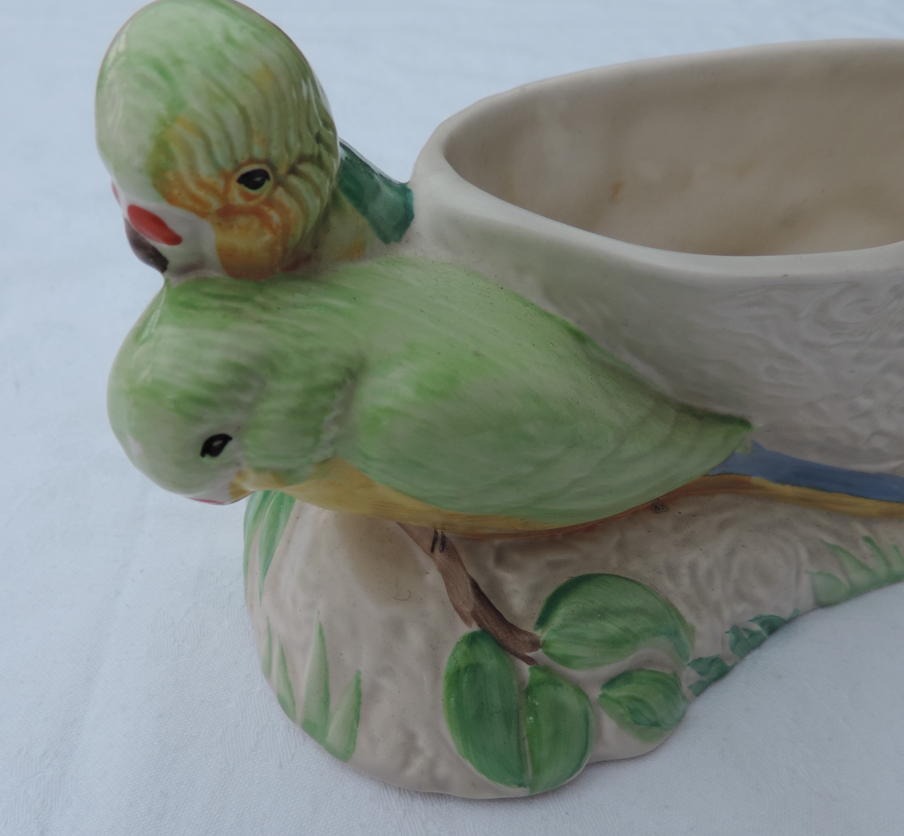 Clarice Cliff Budgerigar design Flower Bowl, with 3 other pots/dishes - Image 4 of 10