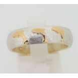 RRP £290 - Silver Scratch Finish Ring with 18ct (750) Yellow Gold Dolphin Design
