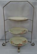 Silver-plated Cake Stand with three Clarice Cliff designed plates