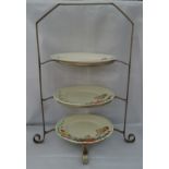 Silver-plated Cake Stand with three Clarice Cliff designed plates