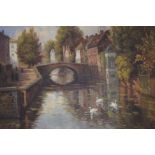 Atmospheric Bruges Canal Landscape Oil on Canvas