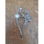 Marcasite cocktail watch and brooch