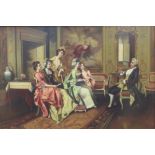 Fine Aristocratic Interior Genre Oil Painting Set in Gilt Frame