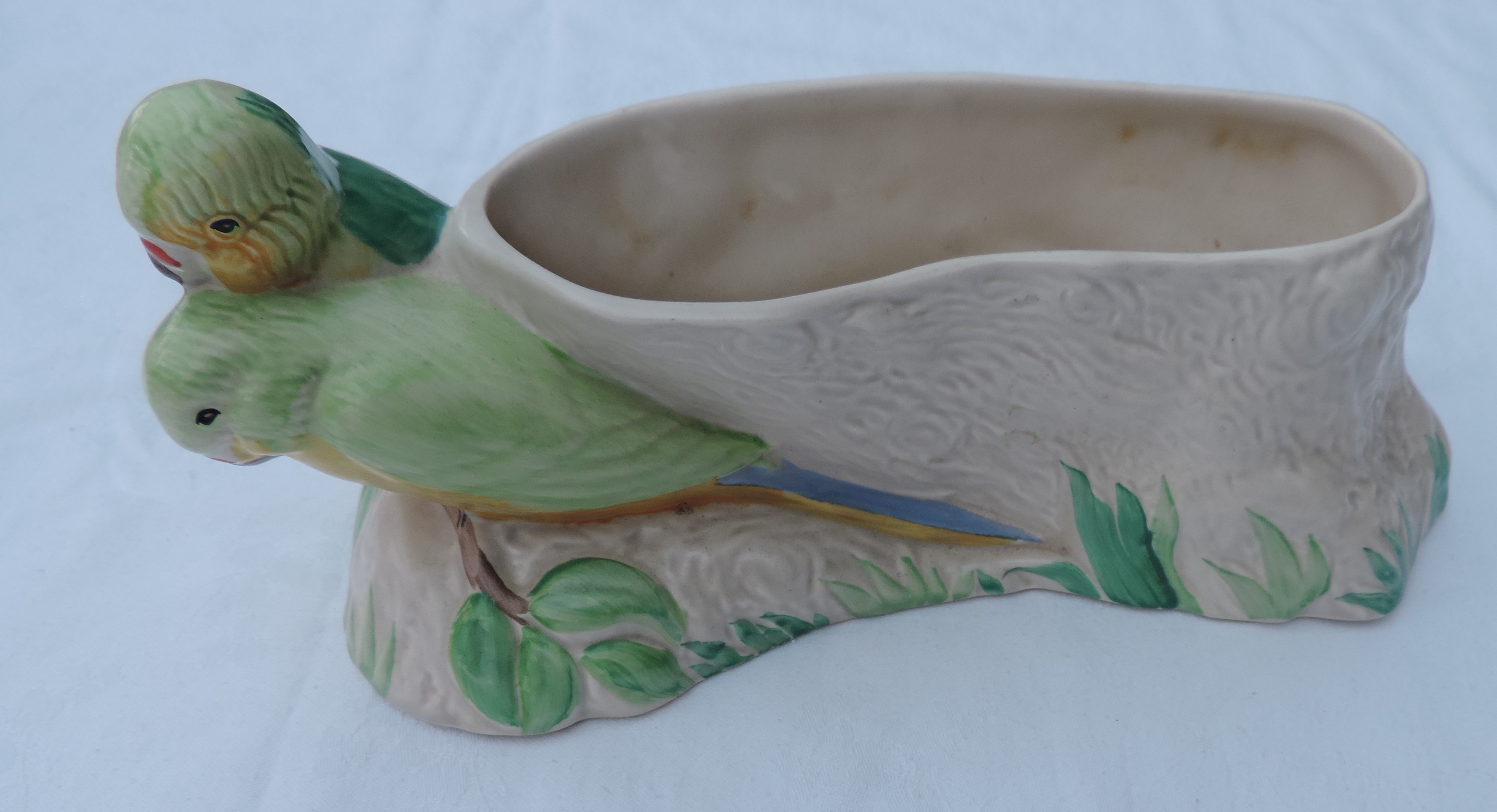 Clarice Cliff Budgerigar design Flower Bowl, with 3 other pots/dishes - Image 3 of 10