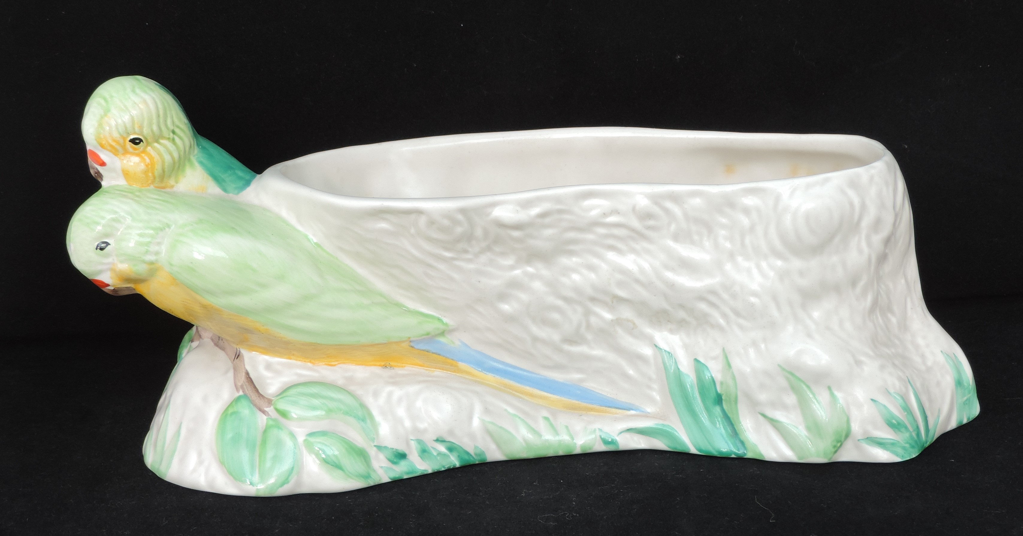 Clarice Cliff Budgerigar design Flower Bowl, with 3 other pots/dishes - Image 2 of 10