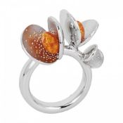 RRP £255 - DANIEL VIOR 925 Silver GYNEA DIPETAL Orange Opal Ring