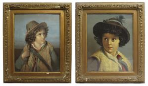 Pair of Victorian Oleograph Portraits Set in Gilt Frames