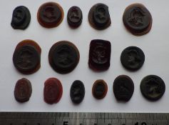 Collection of 11 French Glass Intaglio Seal Pieces