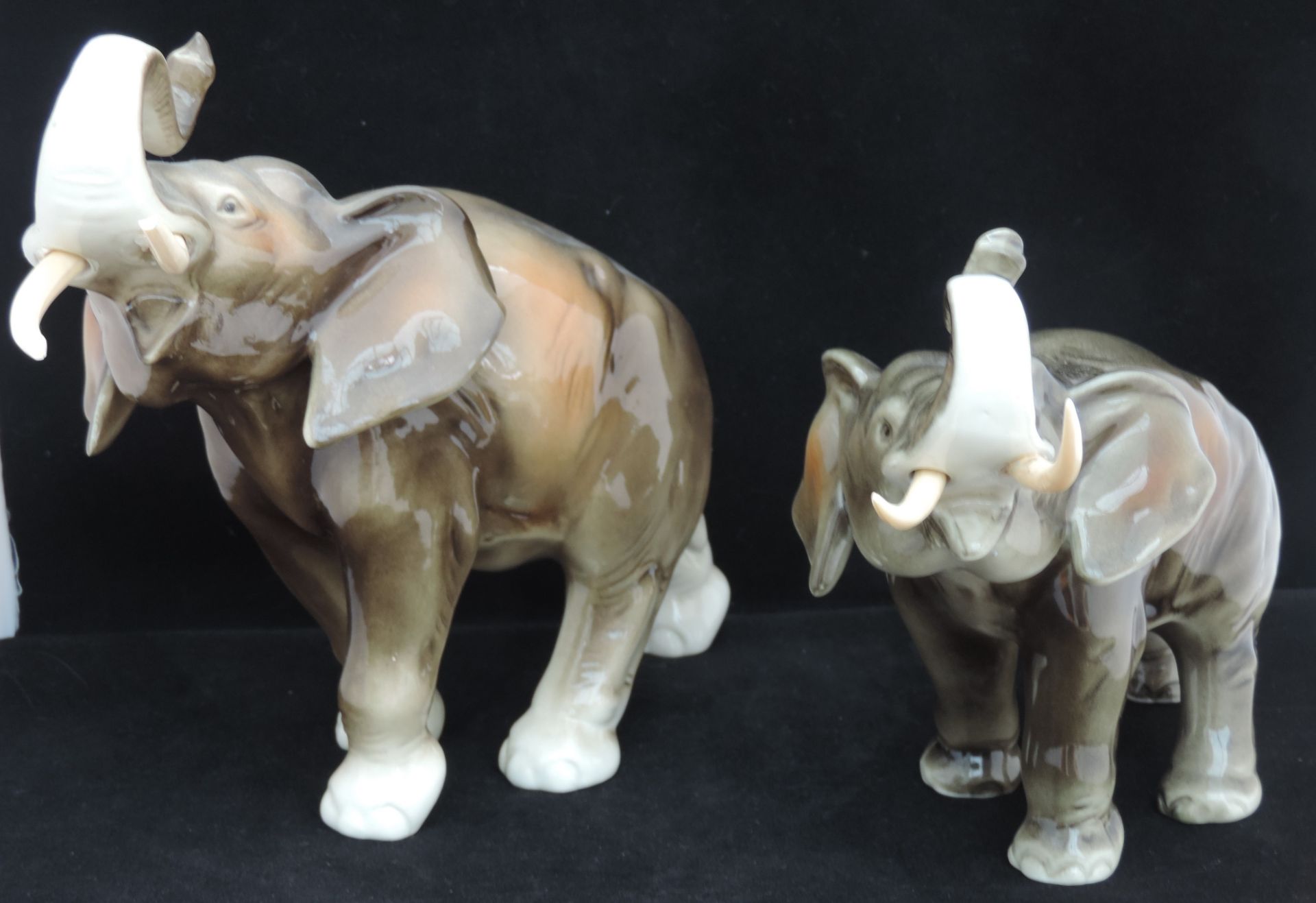 2 Royal Dux Trumpeting Elephant Figures