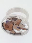 RRP £230 - DANIEL VIOR 925 Silver INTERSECTIONS Orange/Brown Enamel Ring