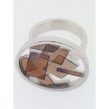 RRP £230 - DANIEL VIOR 925 Silver INTERSECTIONS Orange/Brown Enamel Ring