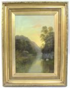 Late 19th c. English Landscape Painting Set in Gilt Frame