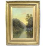 Late 19th c. English Landscape Painting Set in Gilt Frame