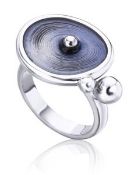 RRP £210 - DANIEL VIOR 925 Silver DROPS Blue Enamel Ring