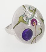 RRP £240 - DANIEL VIOR 925 Silver SOLVE Amethyst Enamel Ring