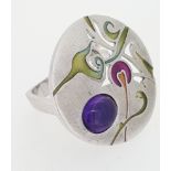 RRP £240 - DANIEL VIOR 925 Silver SOLVE Amethyst Enamel Ring