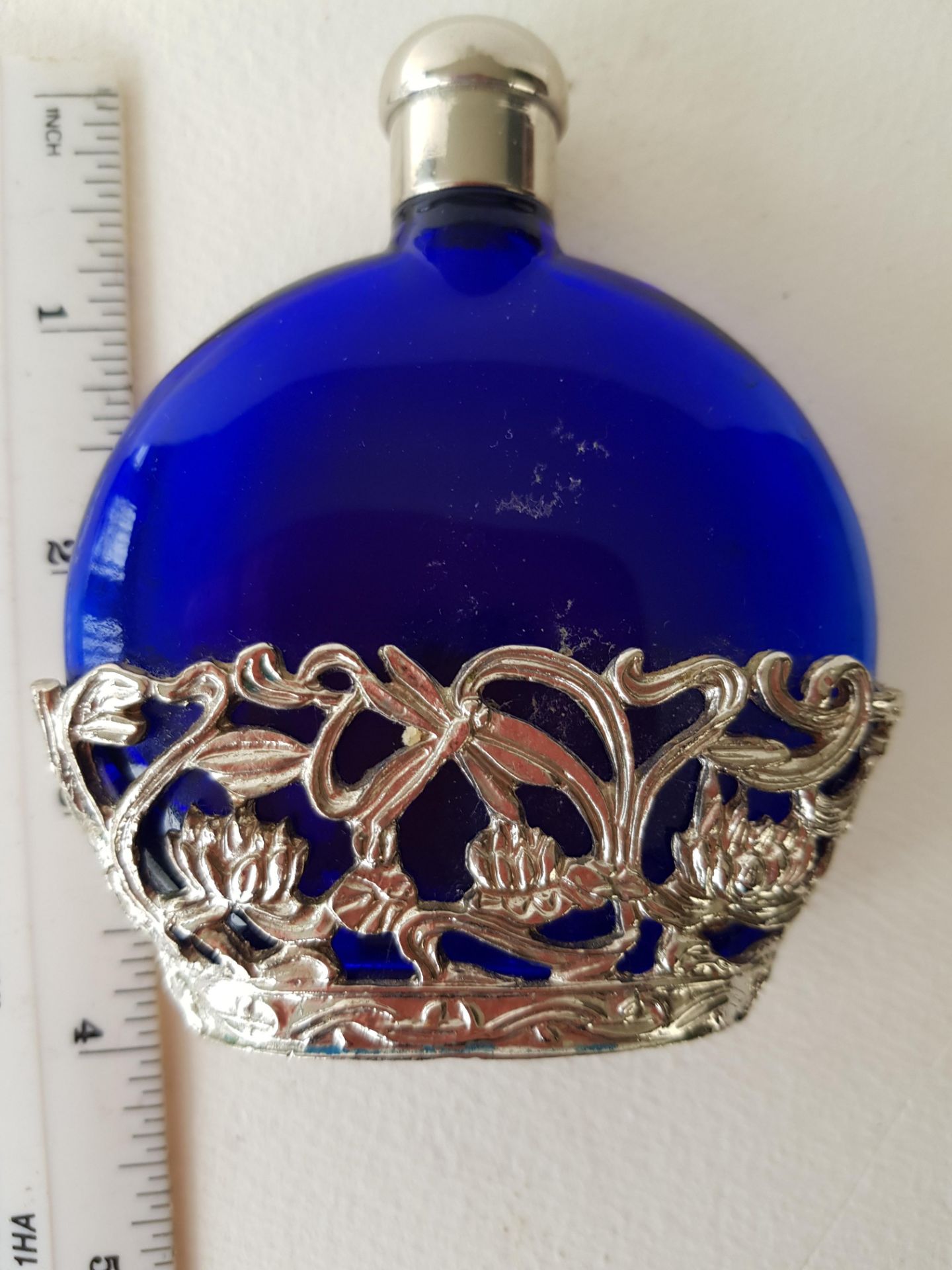 Blue and Silver Plated Perfume Bottle