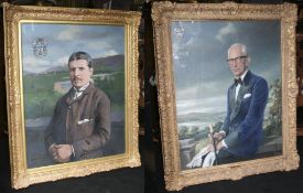 Pair of Large Family Portraits Set in Gilt Frames