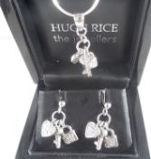 Heart, key and padlock silver set necklace pendant and matching earrings.